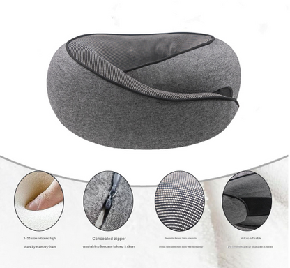 Light Grey Ergonomic Memory Foam Travel Neck Pillow - U-Shaped Support for Naps & Journeys