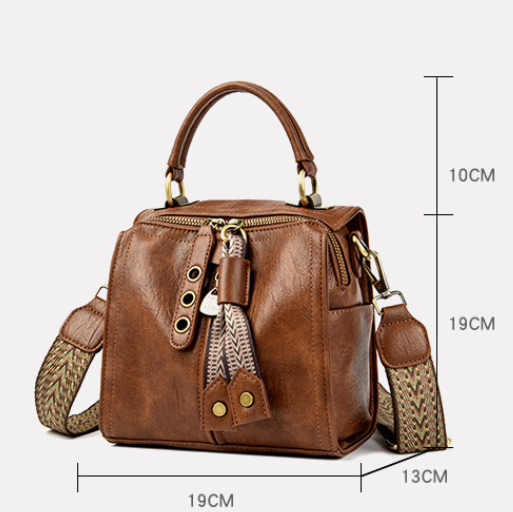 Black Vintage Look PU Leather Box Bag | Stylish Top Handle Crossbody Tote | Multi-Carry Bucket Bag with Wide Strap