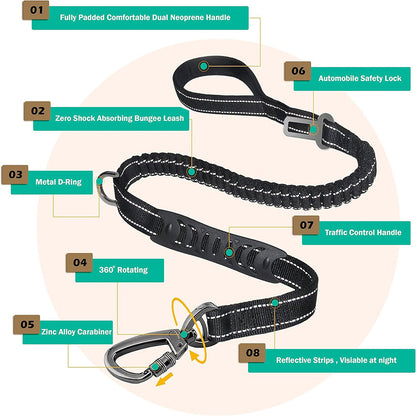 Blue Heavy Duty Elastic Bungee Dog Leash | Anti-Pull Safety Shock Absorber | Multi-Functional Training Lead for Medium to Large Dogs