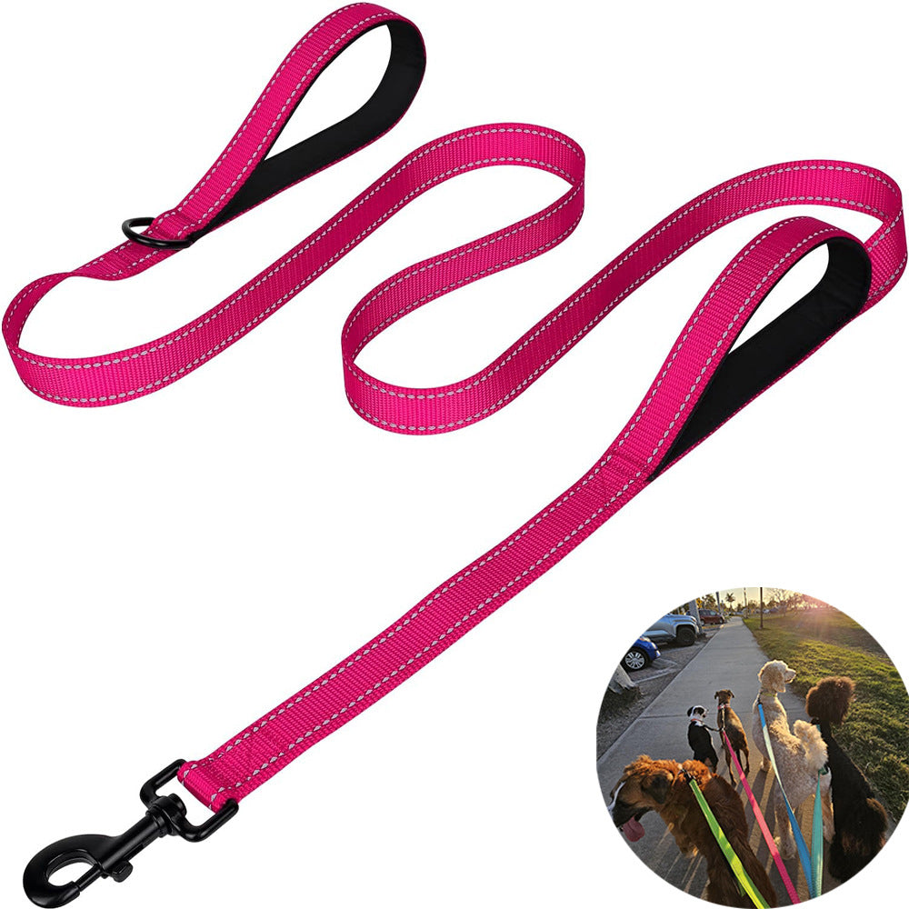 Rose Red 2.5 Meter Heavy Duty Reflective Dog Leash | Double Padded Traffic Handle | Anti-Chafe Tightly Woven Nylon for Large Dogs