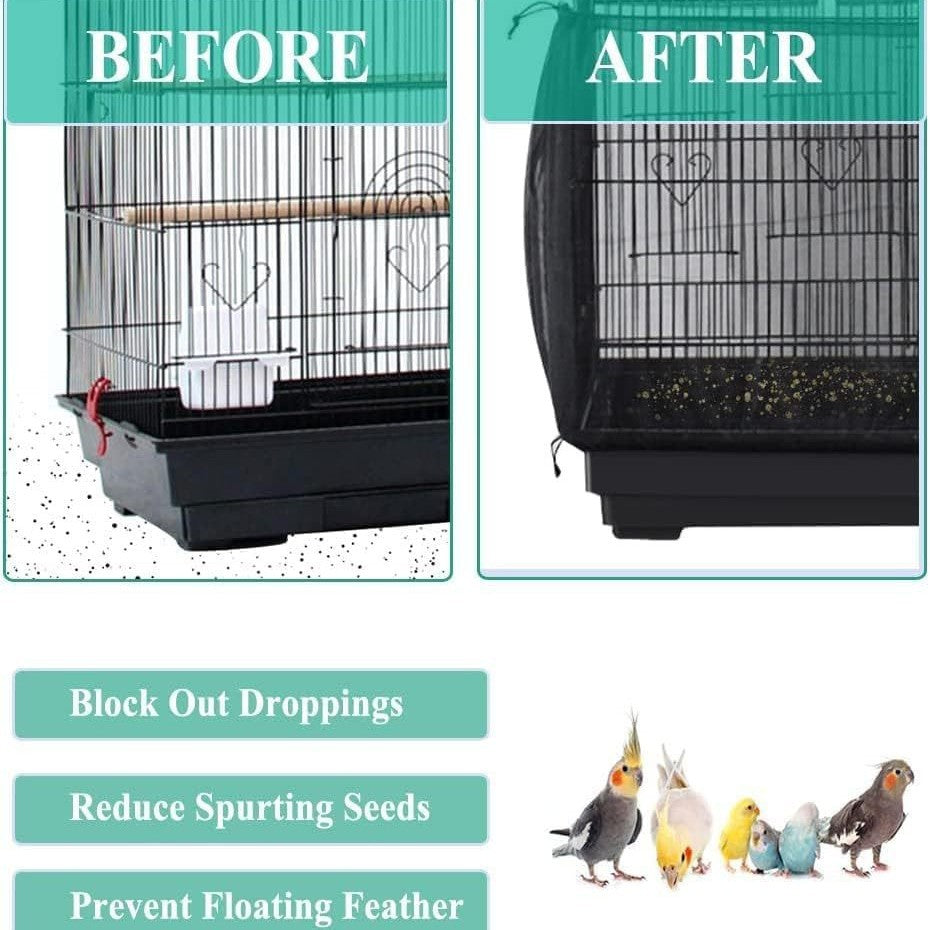 XL White【Height 37, Circumference 220】 Large Bird Cage Seed Catcher Net Cover - Adjustable Mesh Guard Splash-Proof Dust Cover for Indoor Outdoor Cages