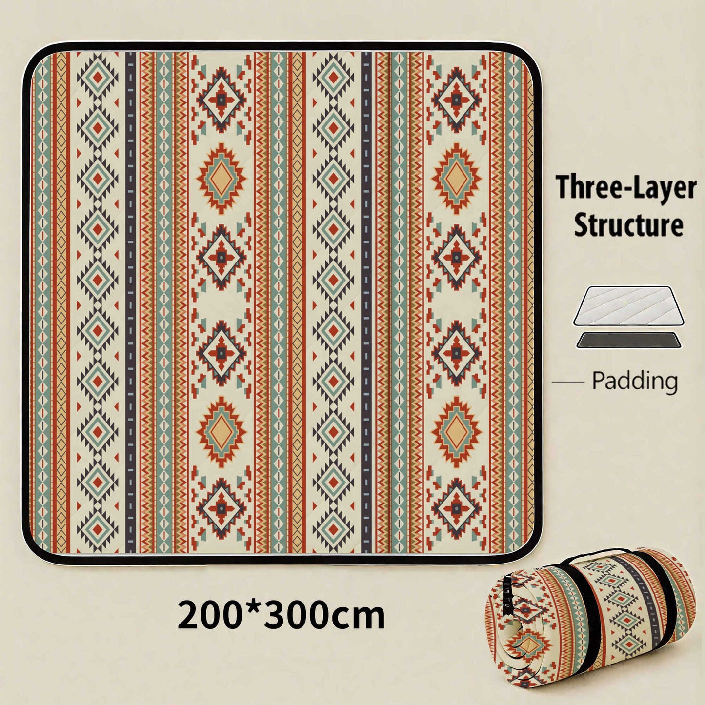 Brunei Darussalam Extra Large 200x200cm Waterproof Picnic Mat - Portable Thickened Oxford Cloth Outdoor Camping Blanket for Beach, Parks and Family Outings