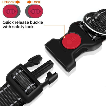 Grey 5pcs Tactical Reflective Dog Collar with Quick-Release Safety Lock | Neoprene Padded Nylon | GPS Tracker Pouch Compatible