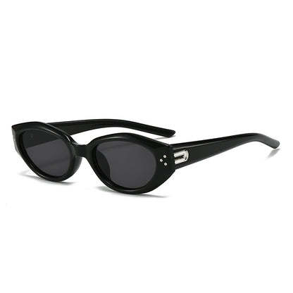 Black Retro Oval Sunglasses for Women | Face-Slimming High-End Design | Ultra-Light UV Protection 3-Piece Set