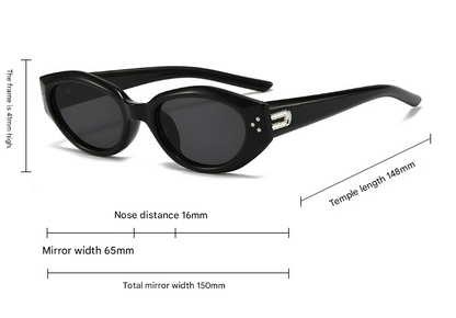 Black Retro Oval Sunglasses for Women | Face-Slimming High-End Design | Ultra-Light UV Protection 3-Piece Set