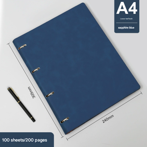 Blue 2-Piece Set Premium A4 Loose-Leaf Notebooks | Professional PU Leather Refillable Binders | 200 Pages High-End Business Journals.