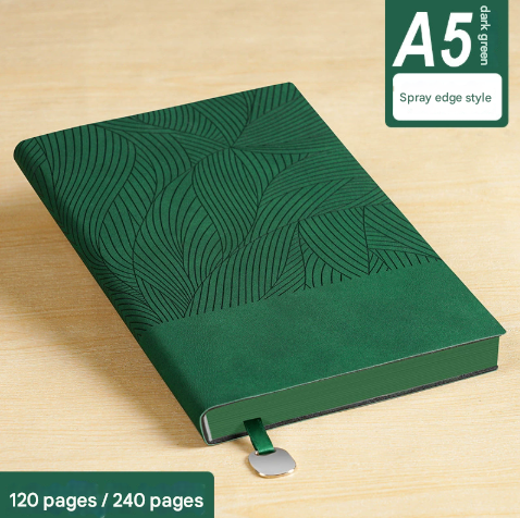 Green 2-Piece Set Premium A5 Business Notebooks | 240 Pages Soft Faux Leather Diary | Professional Color-Edged Journal.
