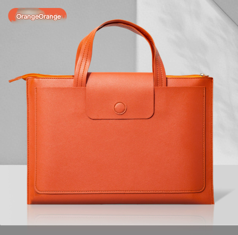 Orange Premium PU Leather Handheld Document Bag | Professional A4 File Organizer | Zippered Business Portfolio Tote.
