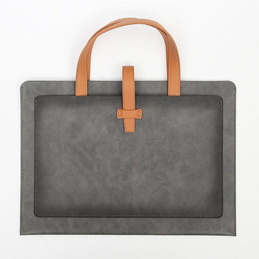Grey Professional Large Capacity PU Leather Briefcase | Waterproof Business Document Bag | A4 File Portfolio Tote.