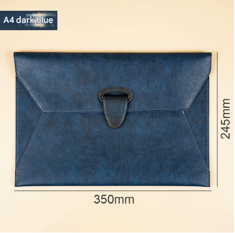 Dark Blue Professional A4 PU Leather Document Bag | Magnetic Clasp Business Portfolio | Waterproof File Pouch for Contracts.