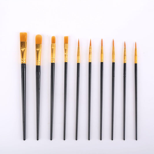 Black Versatile 10-Piece Artist Paint Brush Set (10 Sets Included) - for Acrylic, Oil, Watercolor & Gouache Painting.