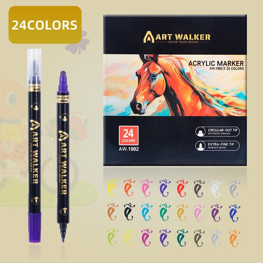 24-Colour Dual Tip Acrylic Paint Pens - Quick-Dry Waterproof Markers for Kids' Art & Crafts, Rock Painting.