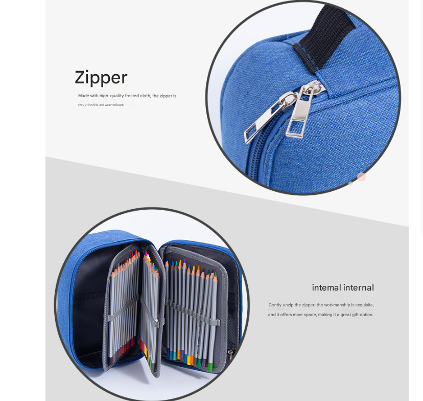Grey  Multi-functional Oxford Cloth Storage for Students, Large Capacity 72-Slot Pencil Case -Artists & Stationery (23x7x16 cm, 228g).