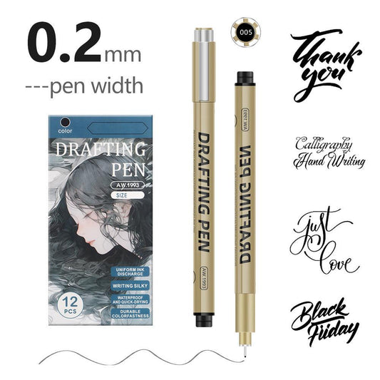 0.2mm 24-Piece Precision Drawing Pen Set - Waterproof Anime Sketching Pens for Students, Assorted Tips.