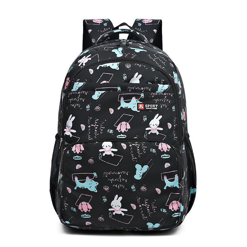 Black Premium Large Capacity Cute Cartoon Student Backpack | Multi-Layered Casual School Bag | Ergonomic Travel Daypack for Kids 46cm.