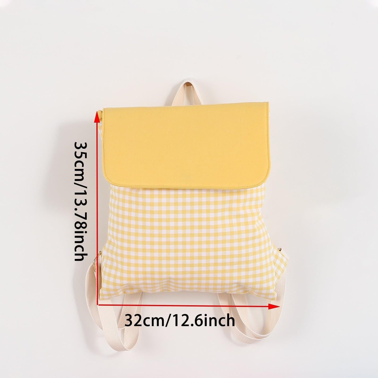 Purple Trendy Gingham Checkered Canvas Backpack | Aesthetic Student School Bag | Casual Daily Travel Daypack.