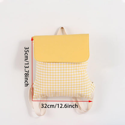 Purple Trendy Gingham Checkered Canvas Backpack | Aesthetic Student School Bag | Casual Daily Travel Daypack.