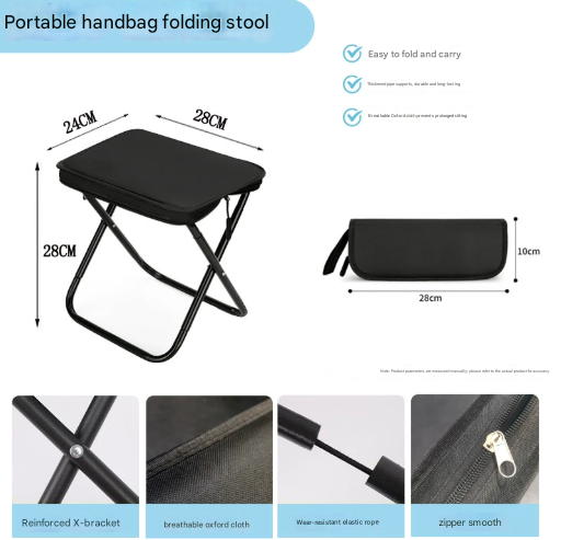Red Heavy Duty Portable Folding Stool | Compact Lightweight Camping Seat with Carry Bag | Breathable Oxford Fabric for Fishing & Travel