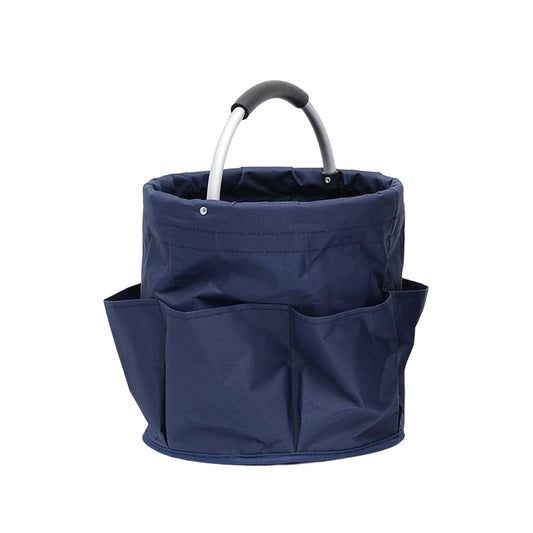 Navy Blue 17L Collapsible Handheld Storage Bucket | Multi-Pocket Portable Camping & Picnic Basket | Durable Waterproof Organizer for Beach, Bath and Shopping.