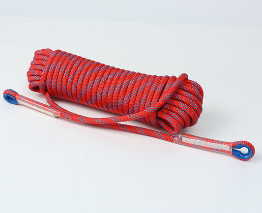 Red 10mm Double Hook Climbing Rope Set - 20m Durable Outdoor Safety Rescue Cord.
