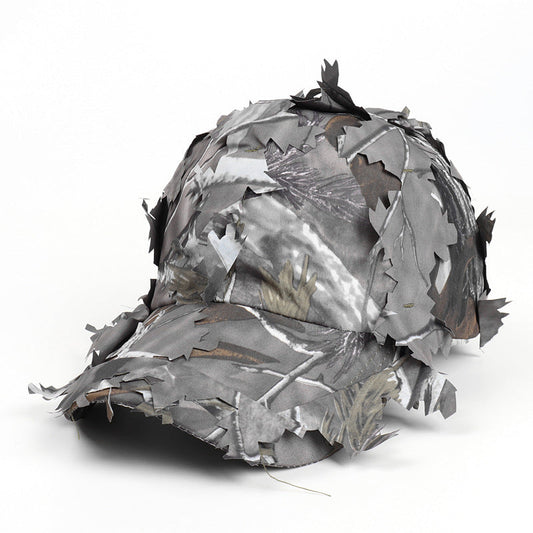 Grey 3D Leaf Camouflage Baseball Cap – American-Style Outdoor Tactical Hat for Hunting, Camping & Survival