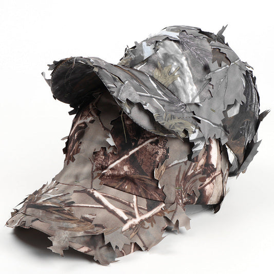 Grey 3D Leaf Camouflage Baseball Cap – American-Style Outdoor Tactical Hat for Hunting, Camping & Survival