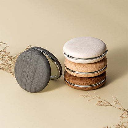 2 Pcs Pink Portable Wooden-Style Makeup Mirror - Dual-Sided High-Definition Compact Mirror