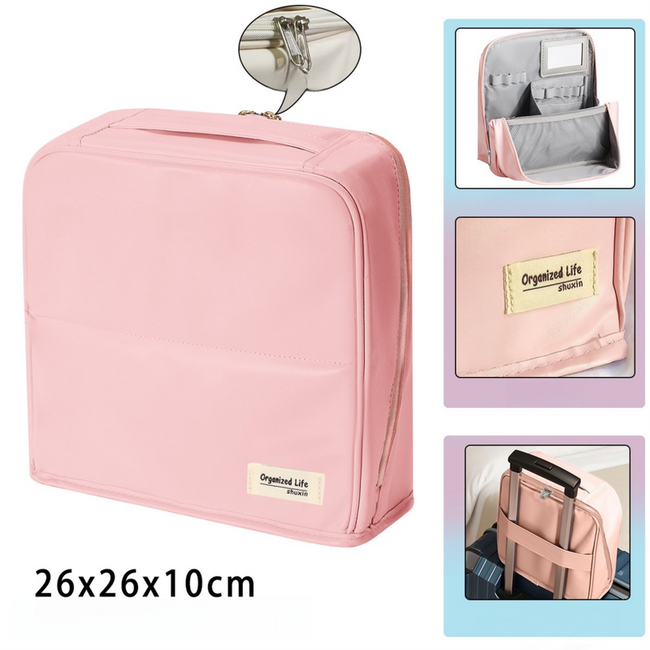 Pink Magnetic Compartmentalized Standing Cosmetic Bag â Large Capacity with Mirror, Travel Makeup Organizer (26Ã10Ã26 cm). Hover Image