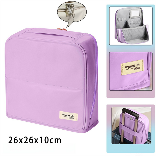 Purple Magnetic Compartmentalized Standing Cosmetic Bag â Large Capacity with Mirror, Travel Makeup Organizer (26Ã10Ã26 cm). Hover Image