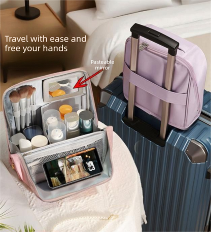 Purple Magnetic Compartmentalized Standing Cosmetic Bag â Large Capacity with Mirror, Travel Makeup Organizer (26Ã10Ã26 cm).