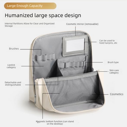 Purple Magnetic Compartmentalized Standing Cosmetic Bag â Large Capacity with Mirror, Travel Makeup Organizer (26Ã10Ã26 cm).