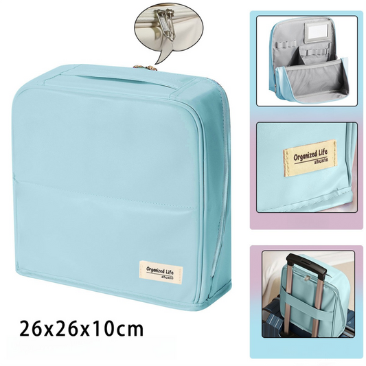 Blue Magnetic Compartmentalized Standing Cosmetic Bag â Large Capacity with Mirror, Travel Makeup Organizer (26Ã10Ã26 cm).