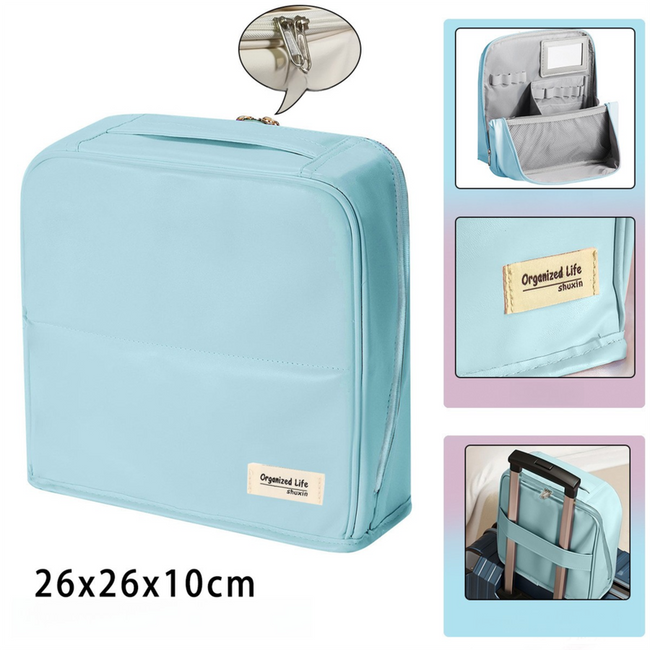 Blue Magnetic Compartmentalized Standing Cosmetic Bag â Large Capacity with Mirror, Travel Makeup Organizer (26Ã10Ã26 cm). Hover Image