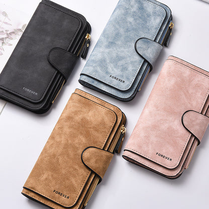 Brown Stylish Large-Capacity Women's Long Wallet – Vintage PU Leather Clutch with Zipper and Snap Closure
