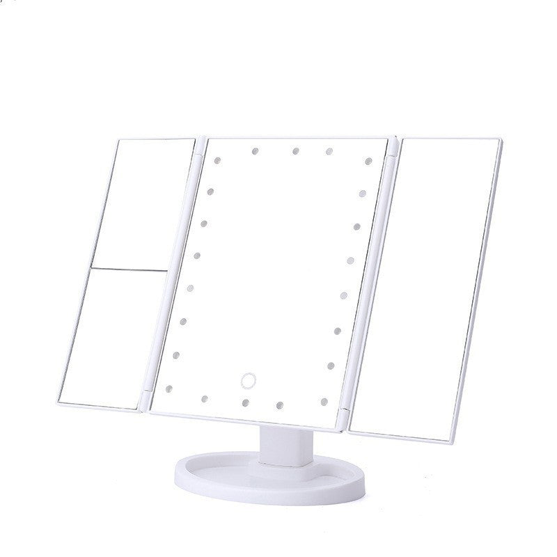 White 360° Rotating LED Tri-Fold Makeup Mirror – 22-Bulb Illuminated Vanity Mirror with 1X/2X/3X Magnification