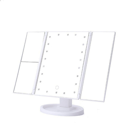 White 360° Rotating LED Tri-Fold Makeup Mirror – 22-Bulb Illuminated Vanity Mirror with 1X/2X/3X Magnification