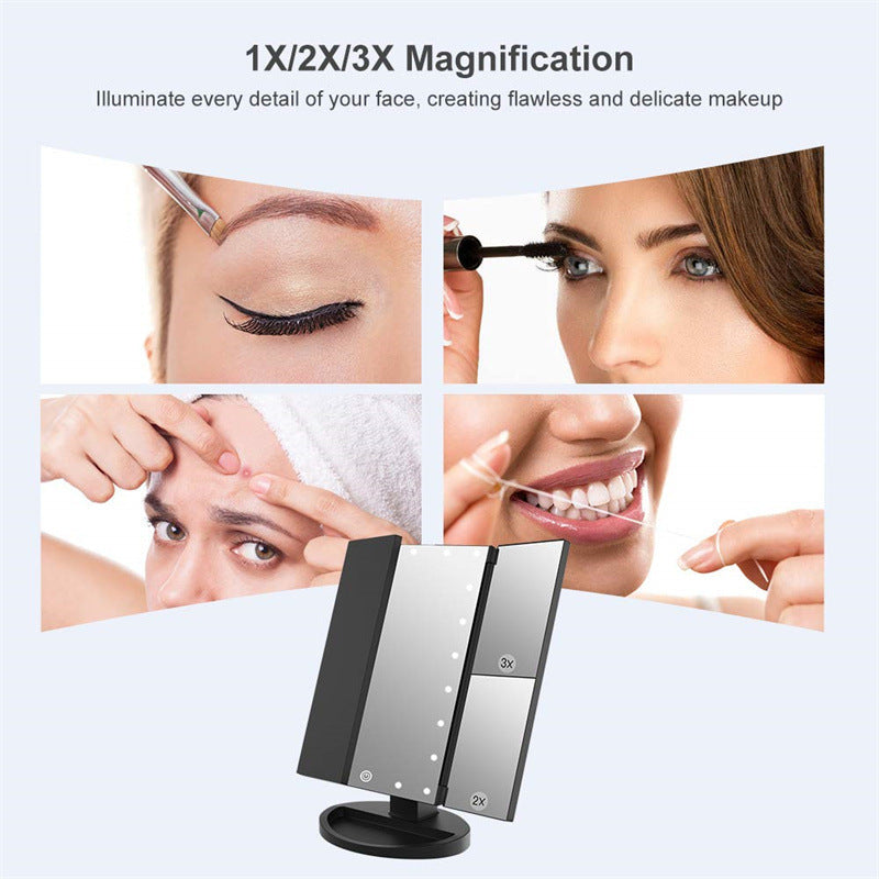 White 360° Rotating LED Tri-Fold Makeup Mirror – 22-Bulb Illuminated Vanity Mirror with 1X/2X/3X Magnification