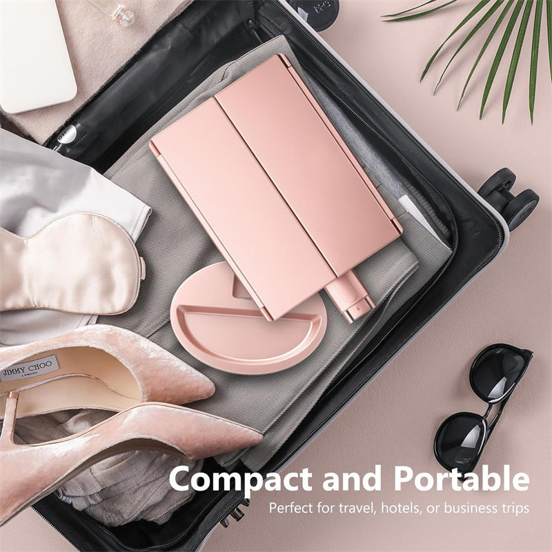 White 360° Rotating LED Tri-Fold Makeup Mirror – 22-Bulb Illuminated Vanity Mirror with 1X/2X/3X Magnification
