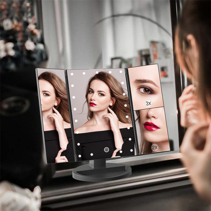 White 360° Rotating LED Tri-Fold Makeup Mirror – 22-Bulb Illuminated Vanity Mirror with 1X/2X/3X Magnification
