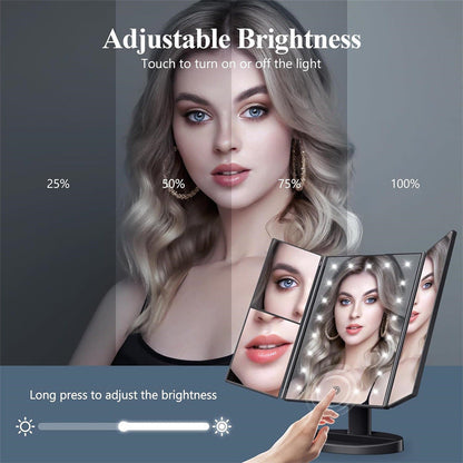 White 360° Rotating LED Tri-Fold Makeup Mirror – 22-Bulb Illuminated Vanity Mirror with 1X/2X/3X Magnification