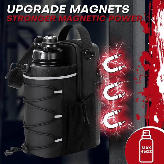 Black Magnetic Water Bottle Holster – Large-Capacity, Crossbody Carry Pouch for Outdoor & Gym Use