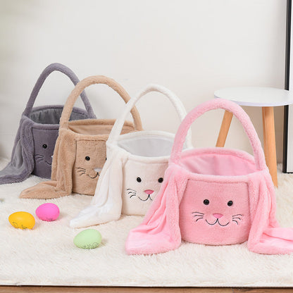 Brown Cute Plush Bunny Easter Basket with Long Ears and Personalization Option for Kids Egg Hunt and Spring Celebration