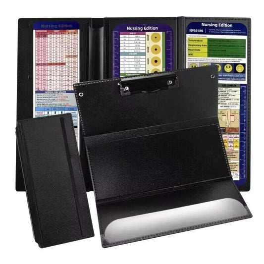 Black Three-Fold Clipboard with Document Holder â PP Material, Compact Design for Medical & Office Use.