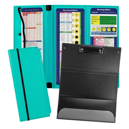 Blue-green Three-Fold Clipboard with Document Holder â PP Material, Compact Design for Medical & Office Use.