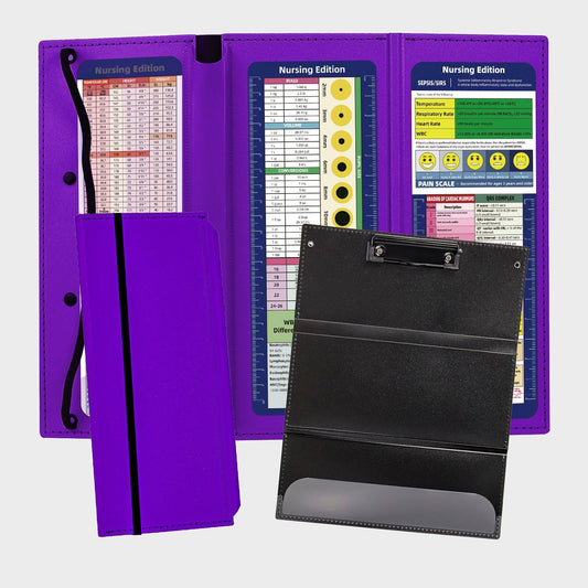 Purple Three-Fold Clipboard with Document Holder â PP Material, Compact Design for Medical & Office Use.