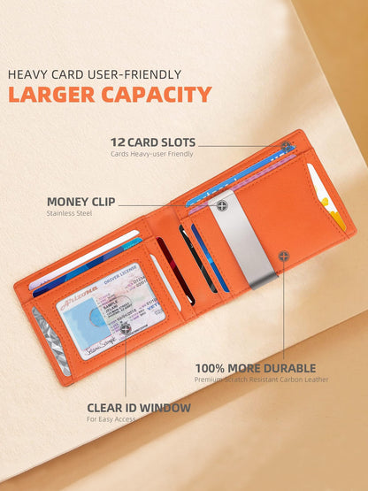 Black 12-Card Slot Men's Wallet with RFID Protection – Slim, Durable, and Secure Bifold Wallet