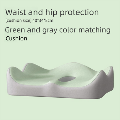 Green and grey two-tone Ergonomic Memory Foam Seat Cushion – Coccyx Relief for Office, Car and Long Sitting