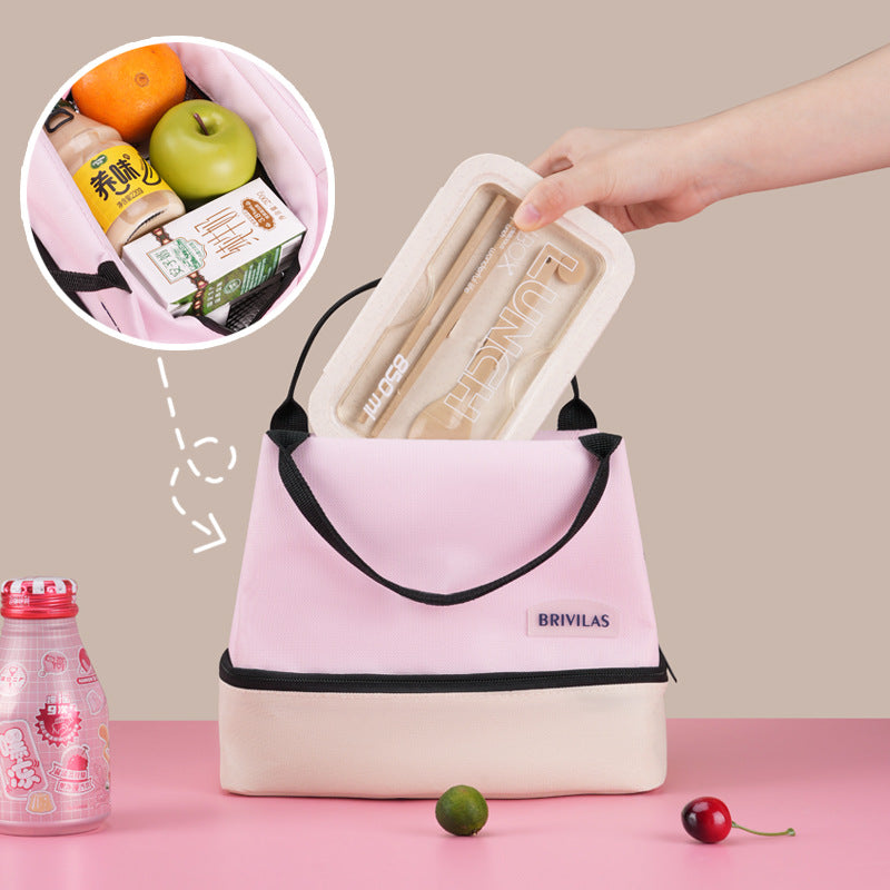 Pink Double-Layer Insulated Lunch Bag with Aluminum Foil Lining, Thermal Food Carrier for Hot & Cold Meals â Large Capacity, Reusable & Easy to Clean.