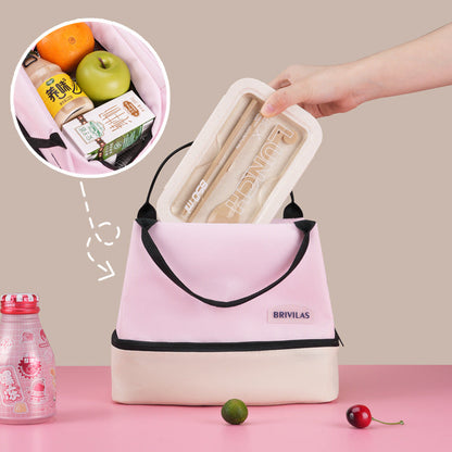 Pink Double-Layer Insulated Lunch Bag with Aluminum Foil Lining, Thermal Food Carrier for Hot & Cold Meals â Large Capacity, Reusable & Easy to Clean.