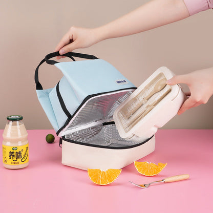 Pink Double-Layer Insulated Lunch Bag with Aluminum Foil Lining, Thermal Food Carrier for Hot & Cold Meals â Large Capacity, Reusable & Easy to Clean.